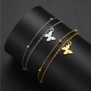 Elegant Butterfly Charm Bracelet Set - Gold and Silver